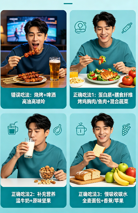 飞将军健康养生网 熬夜看球还在啃烧烤喝啤酒?全家"保命"吃法,照着做就行!(图7)