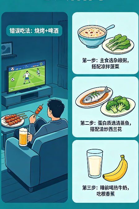 飞将军健康养生网 熬夜看球还在啃烧烤喝啤酒?全家"保命"吃法,照着做就行!(图6)