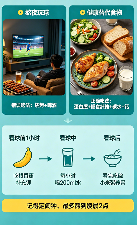 飞将军健康养生网 熬夜看球还在啃烧烤喝啤酒?全家"保命"吃法,照着做就行!(图4)