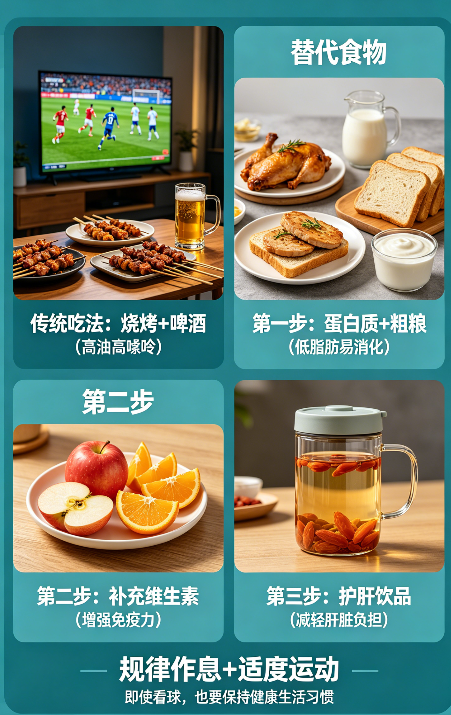 飞将军健康养生网 熬夜看球还在啃烧烤喝啤酒?全家"保命"吃法,照着做就行!(图2)