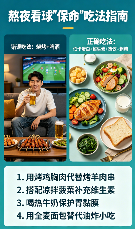 飞将军健康养生网 熬夜看球还在啃烧烤喝啤酒?全家"保命"吃法,照着做就行!(图8)